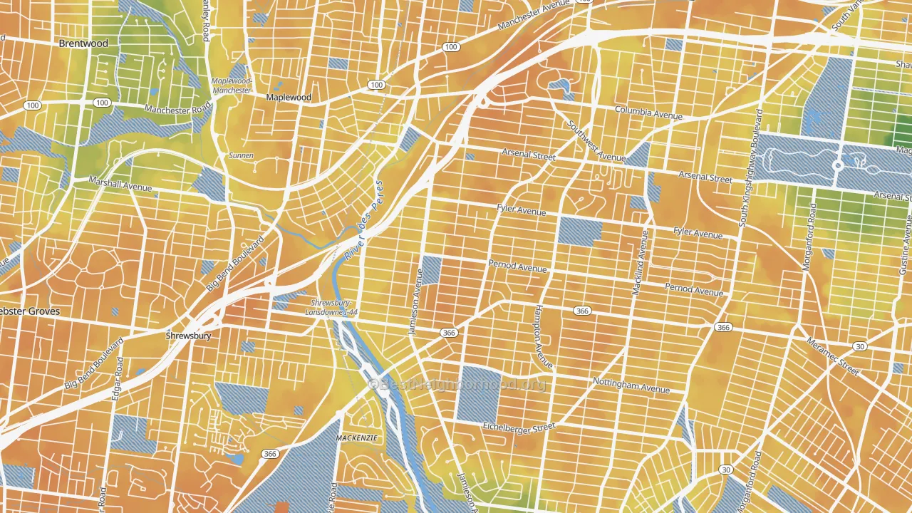 Bike Grade map of Lindenwood Park, St. Louis, MO