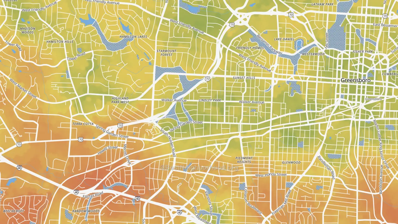 Bike Grade map of Lindley Park, Greensboro, NC