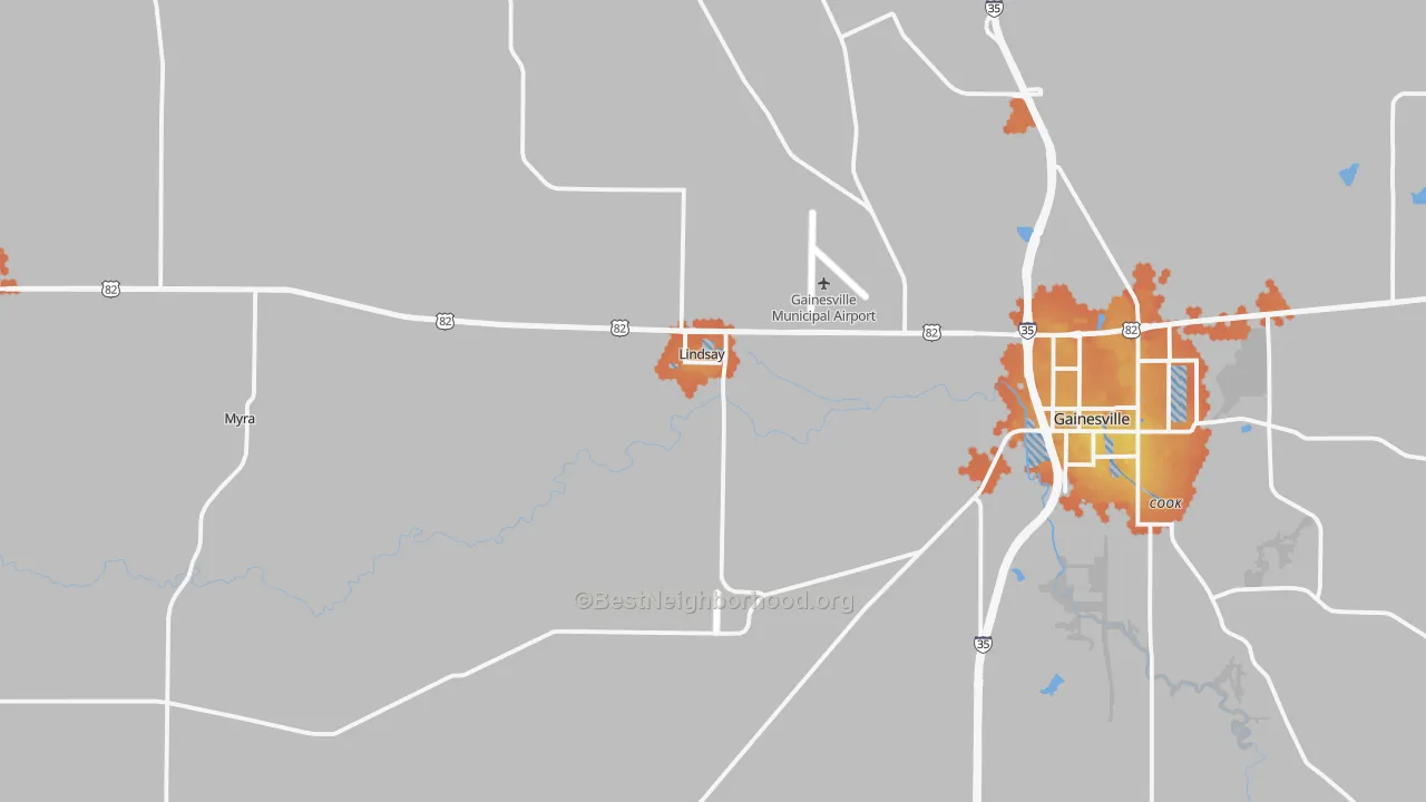 Bike Grade map of Lindsay, TX