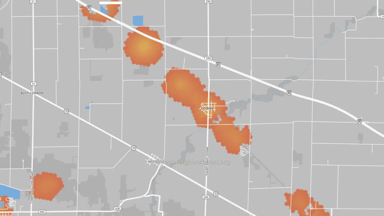 Bike Grade map of Lindsey, OH