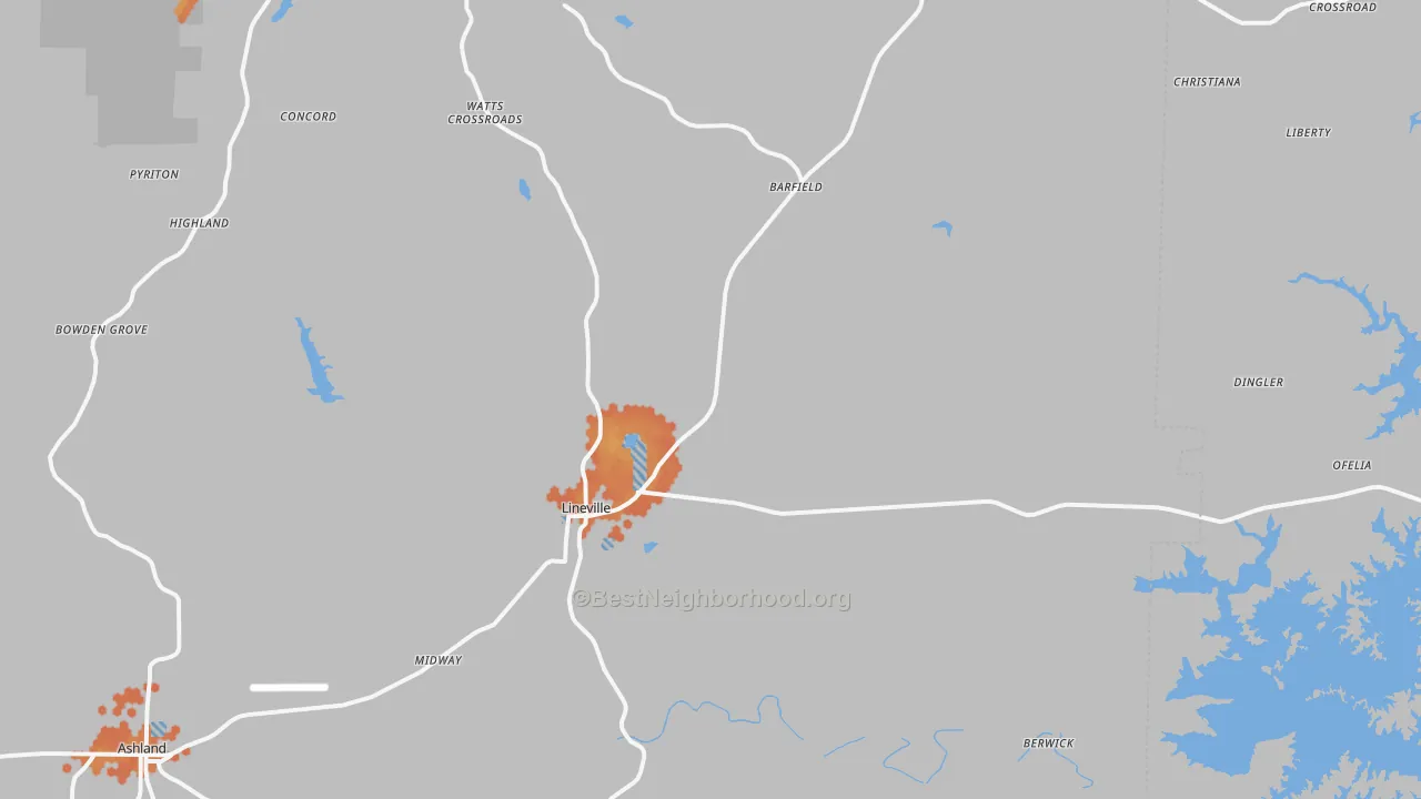 Bike Grade map of Lineville, AL