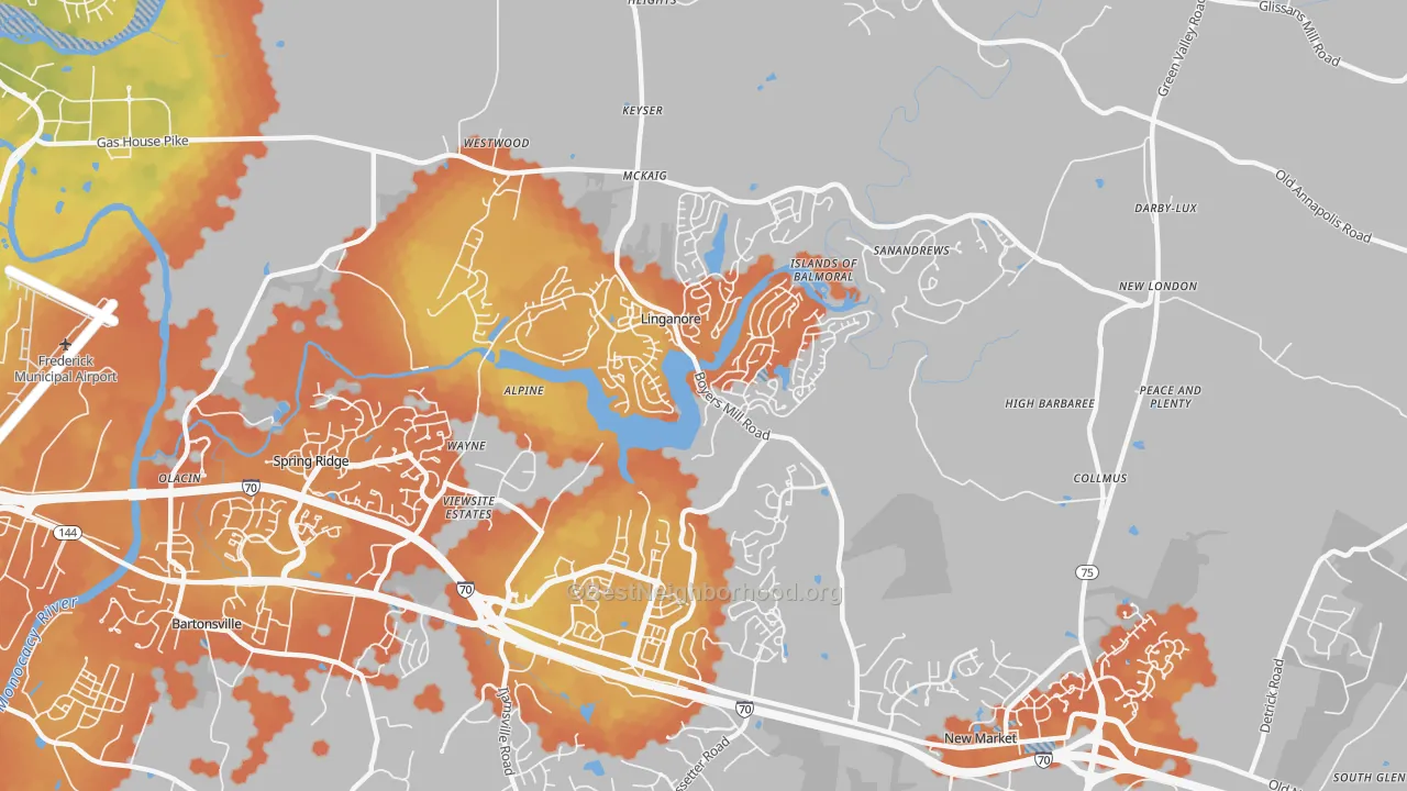 Bike Grade map of Linganore, MD