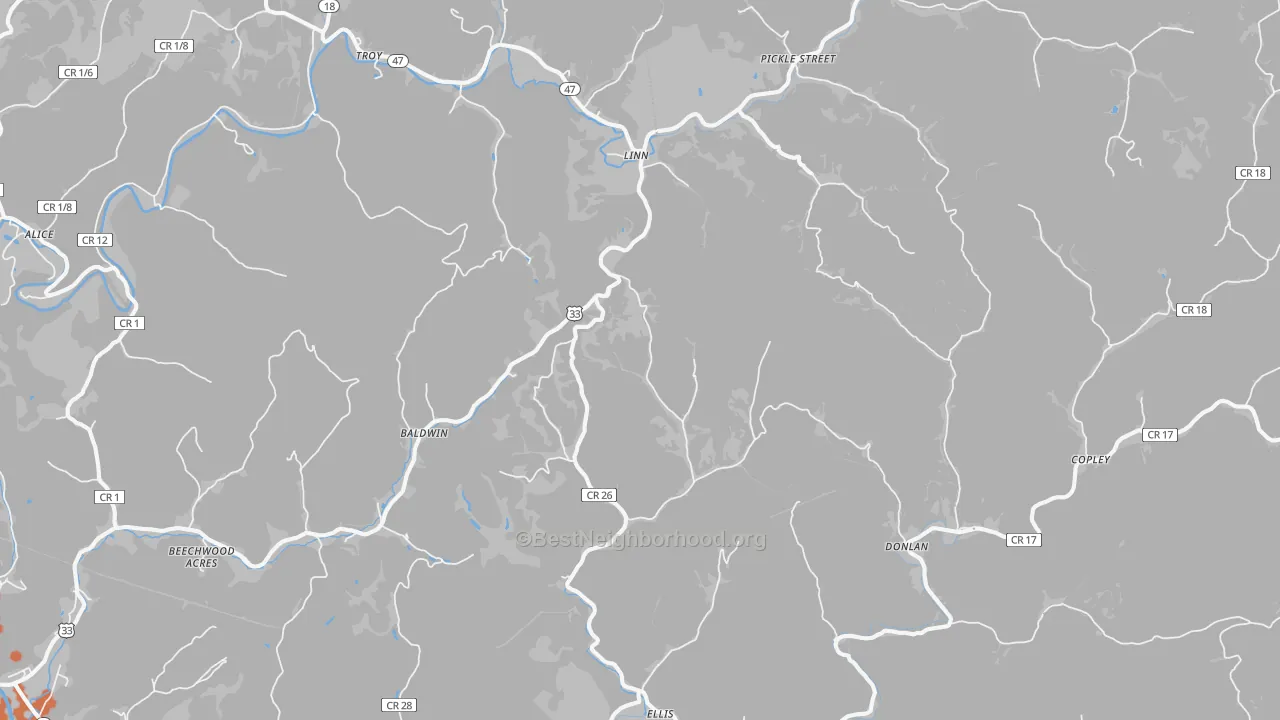 Bike Grade map of Linn, WV