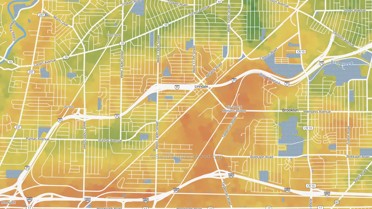 Bike Grade map of Linndale, OH