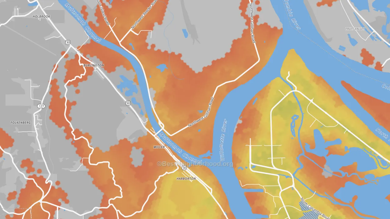 Bike Grade map of Linnton, OR