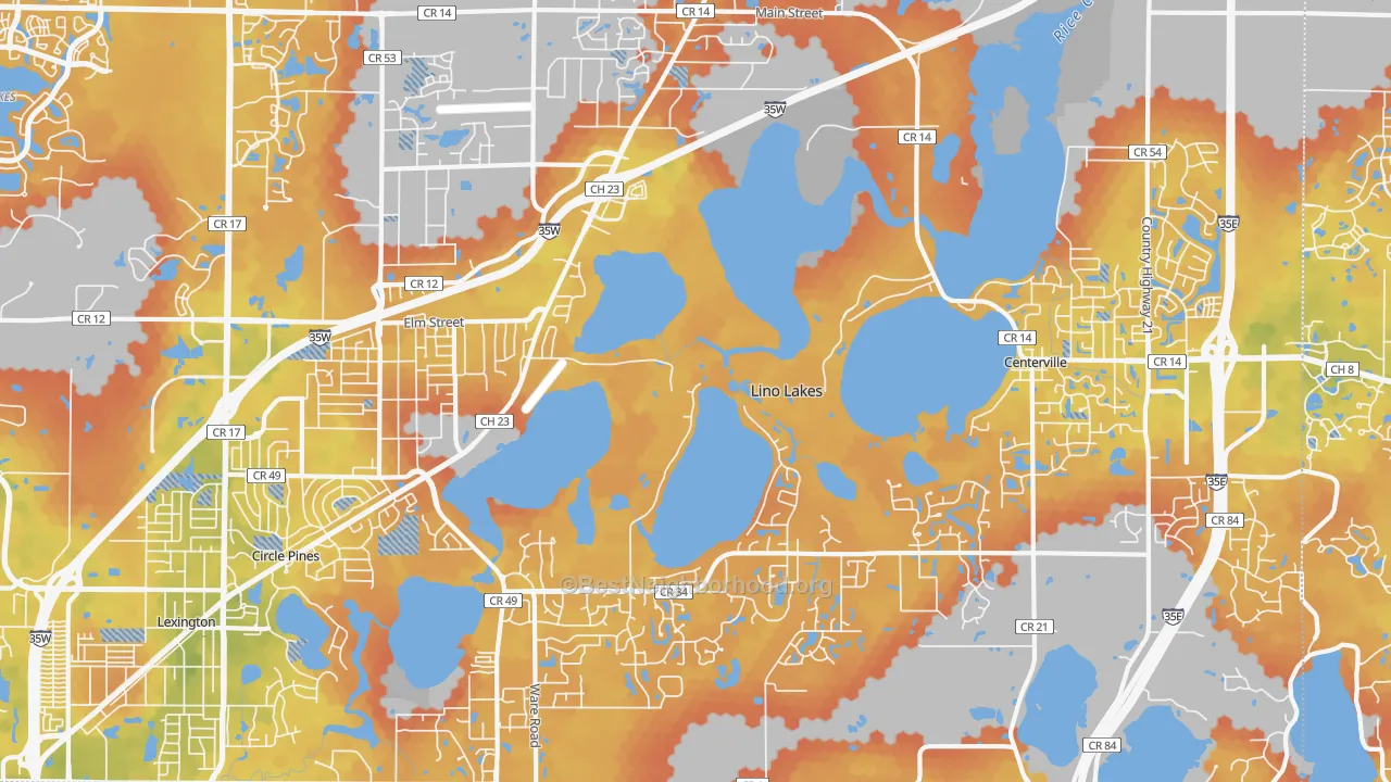Bike Grade map of Lino Lakes, MN