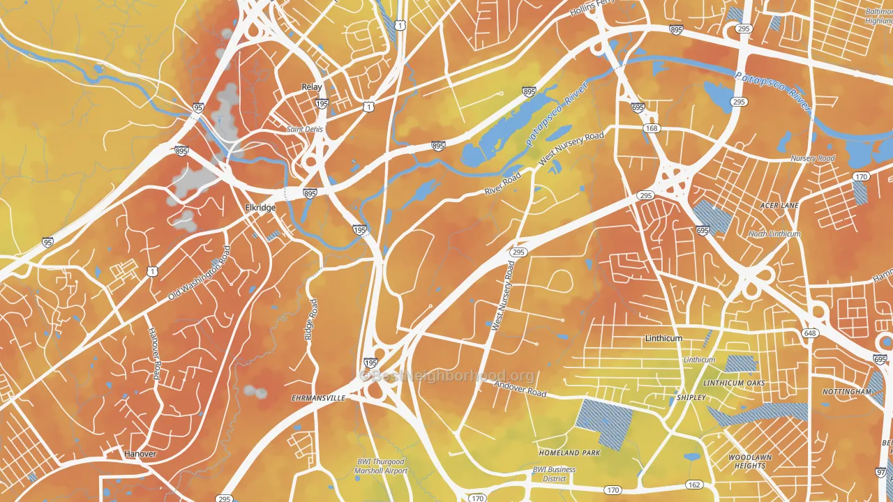 Bike Grade map of Linthicum Heights, MD