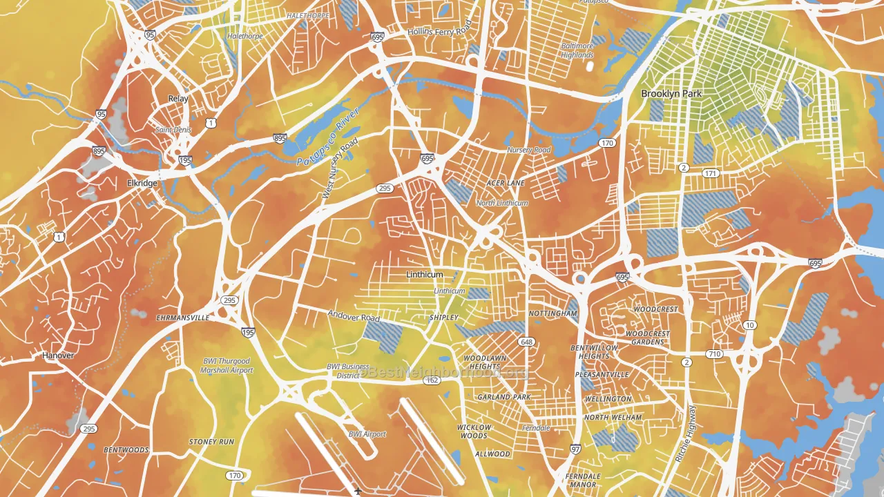 Bike Grade map of Linthicum, MD