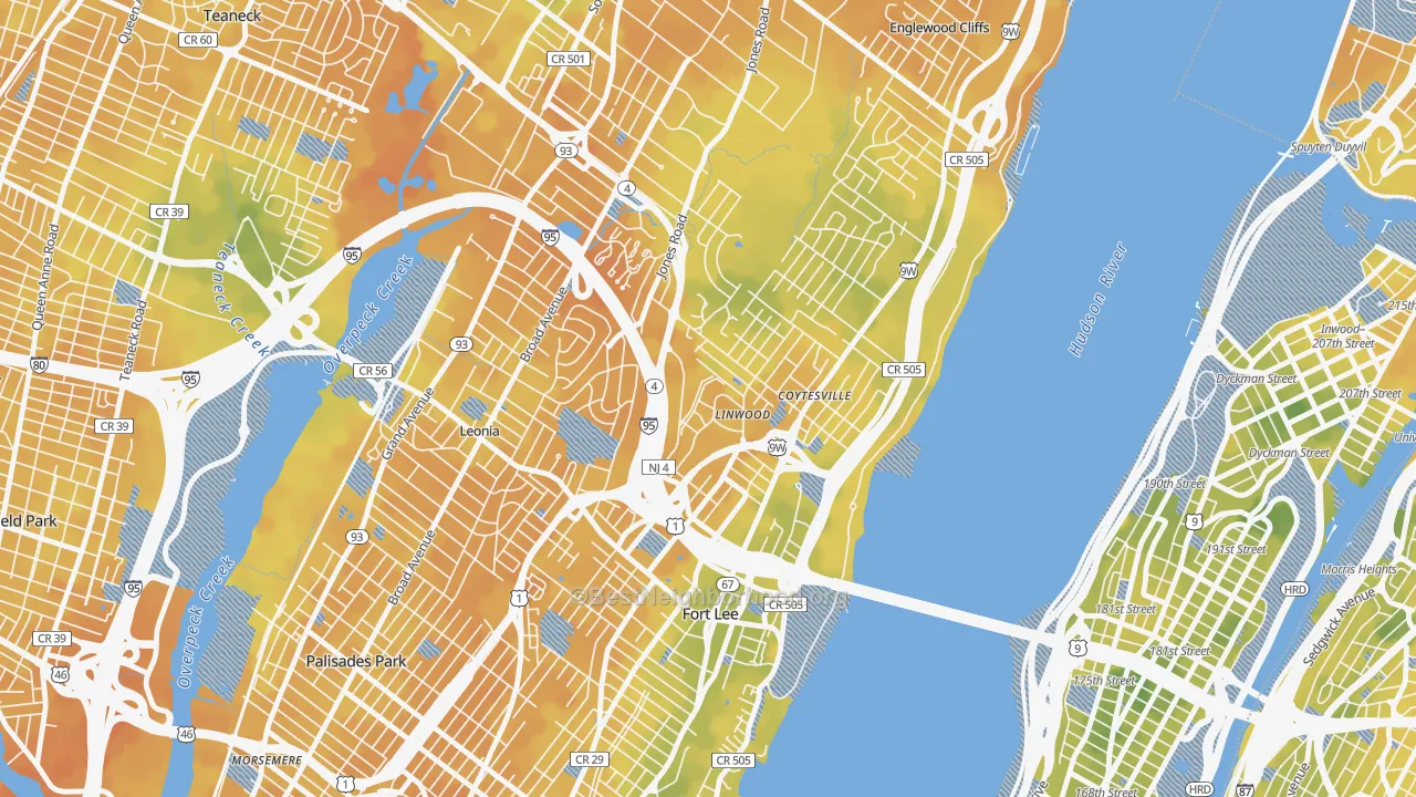 Bike Grade map of Linwood, Fort Lee, NJ