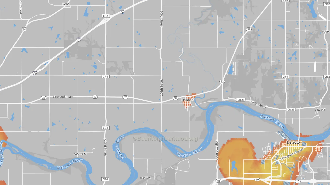 Bike Grade map of Linwood, KS