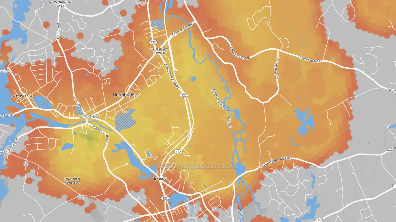 Bike Grade map of Linwood, MA