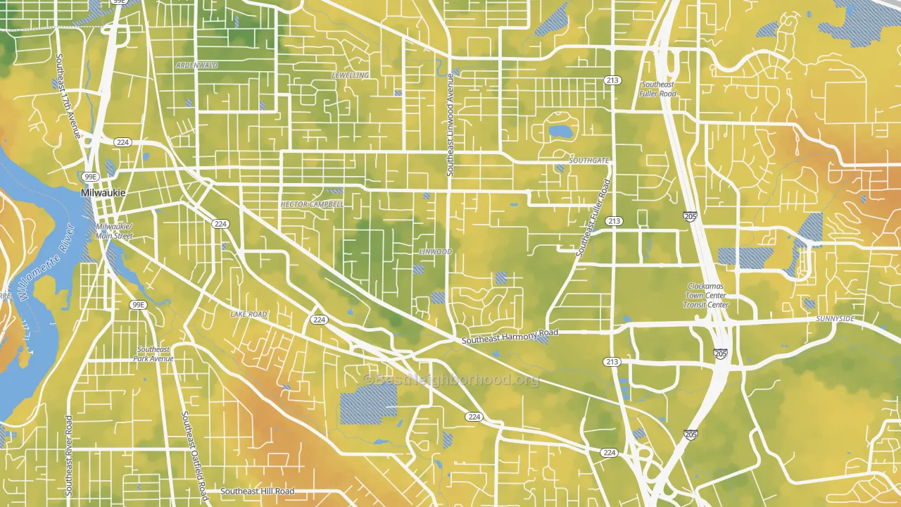 Bike Grade map of Linwood, Milwaukie, OR
