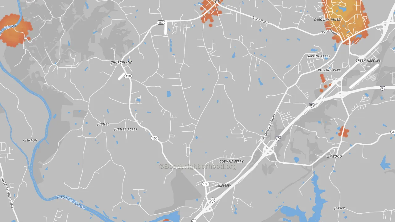 Bike Grade map of Linwood, NC