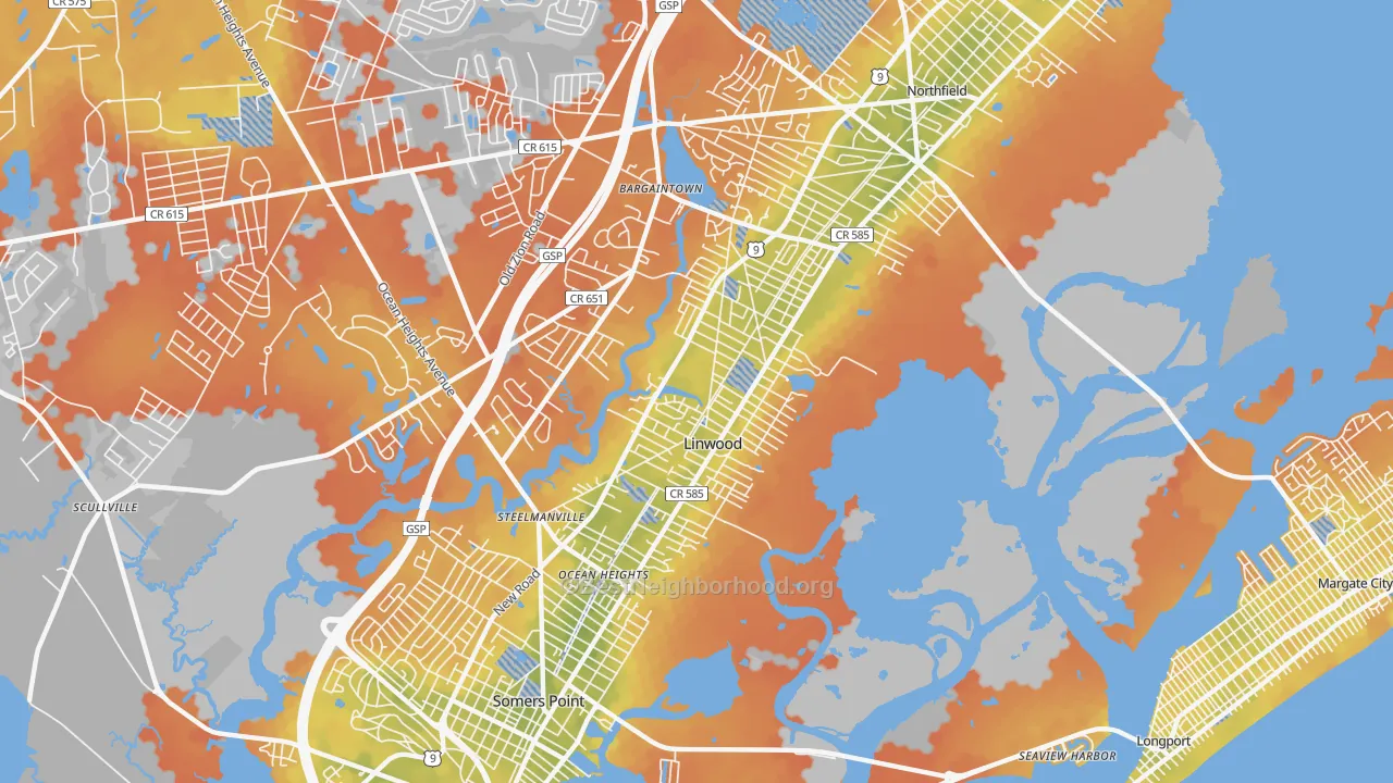 Bike Grade map of Linwood, NJ