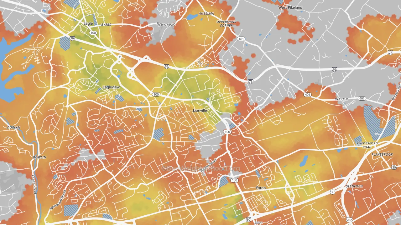 Bike Grade map of Lionville, PA