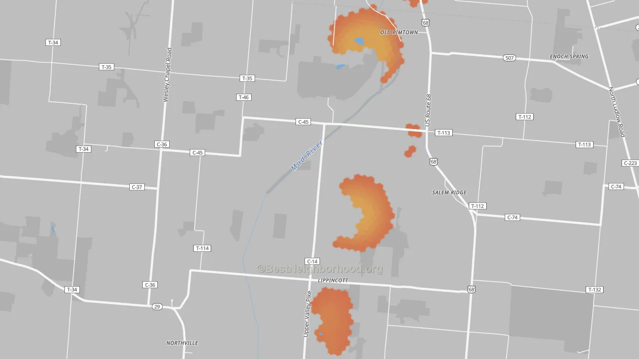 Bike Grade map of Lippincotts, OH
