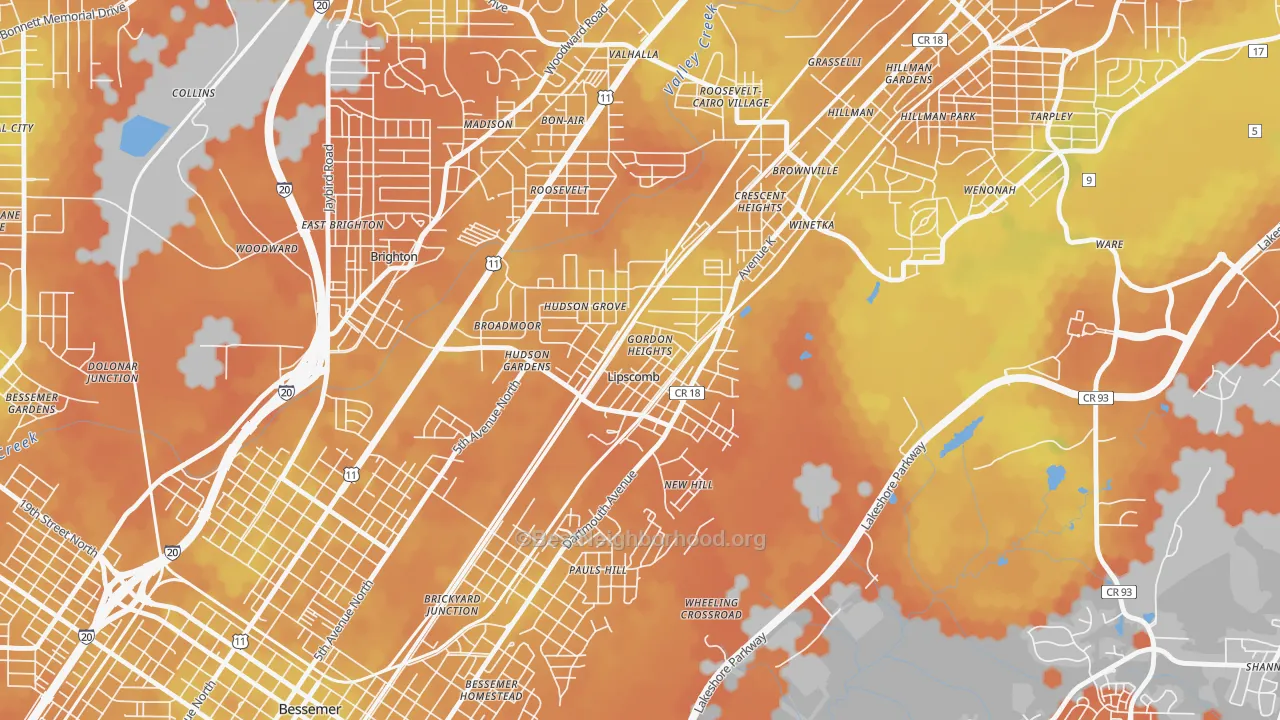 Bike Grade map of Lipscomb, AL