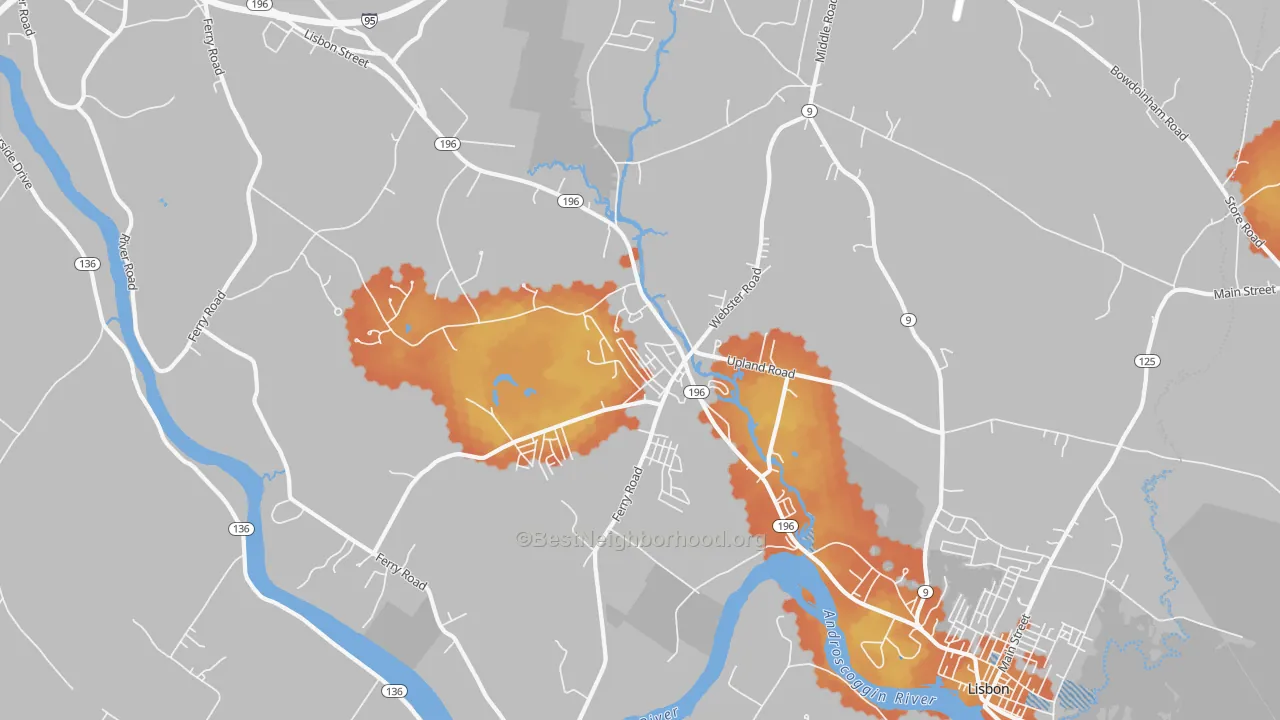 Bike Grade map of Lisbon, ME