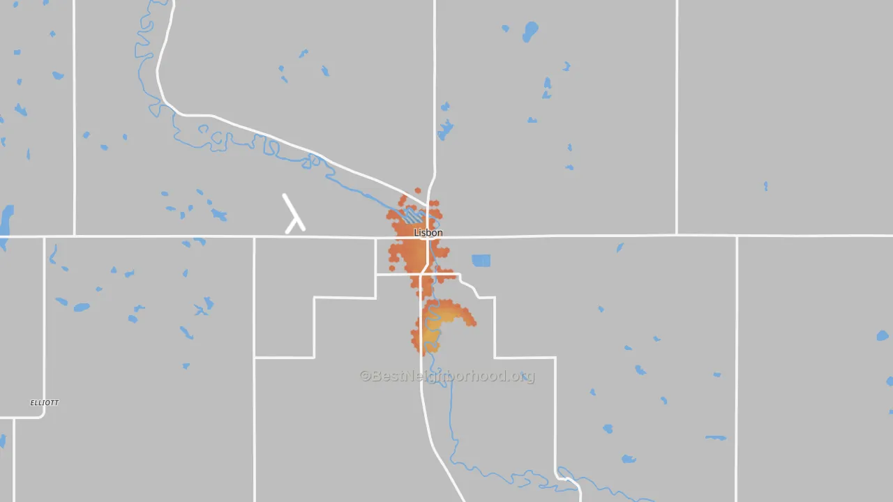 Bike Grade map of Lisbon, ND