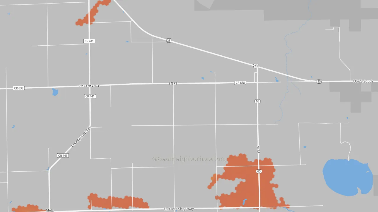 Bike Grade map of Liske, MI