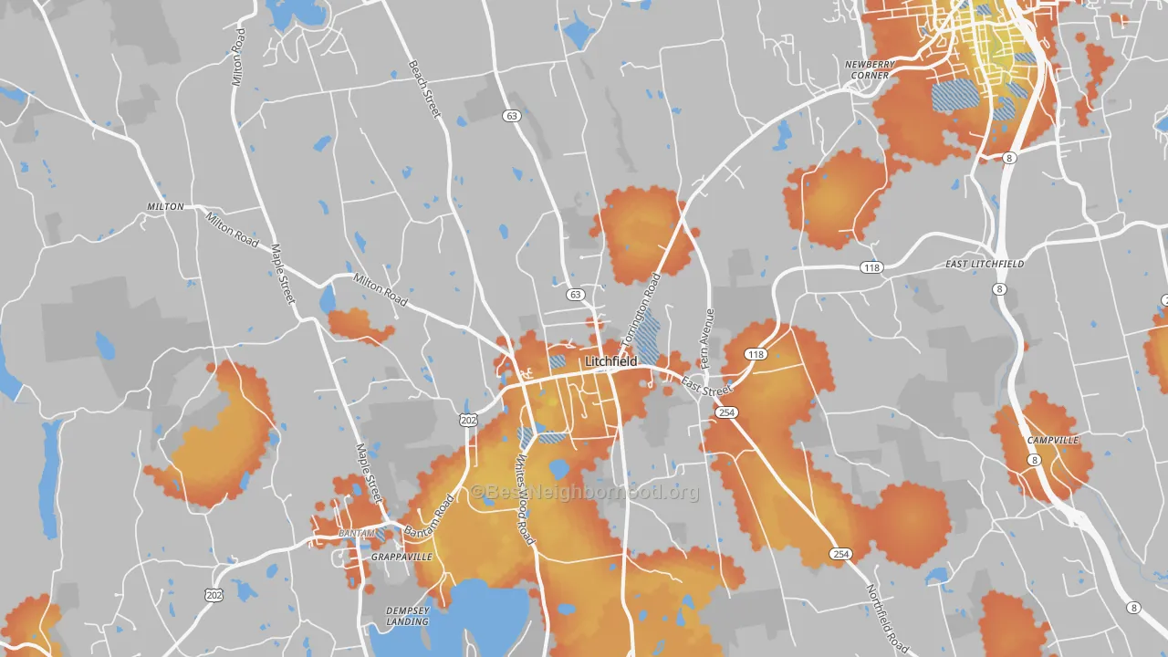 Bike Grade map of Litchfield, CT