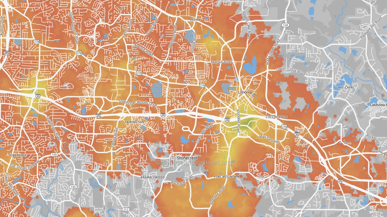 Bike Grade map of Lithonia, GA