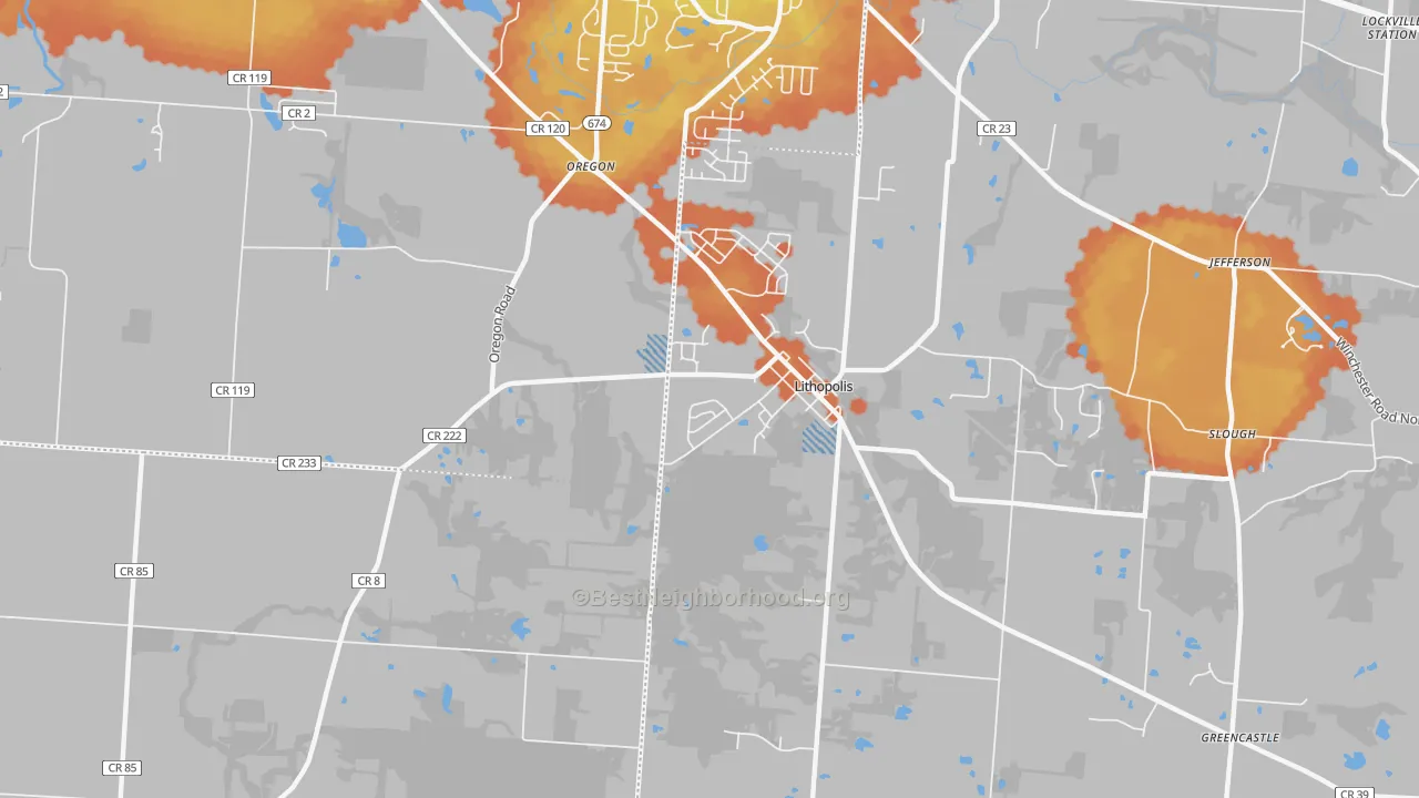 Bike Grade map of Lithopolis, OH