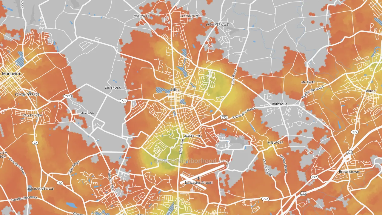 Bike Grade map of Lititz, PA