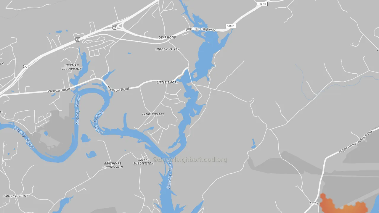 Bike Grade map of Little Emory, TN