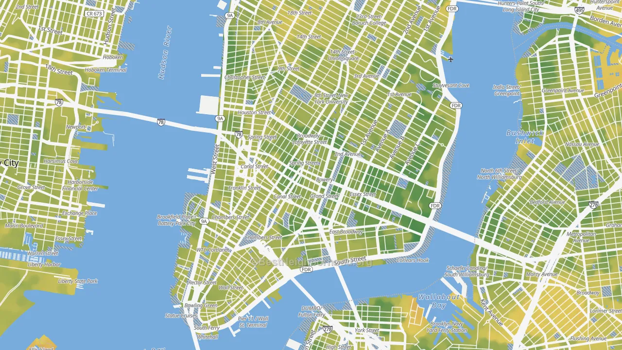 Bike Grade map of Little Italy, Manhattan, NY