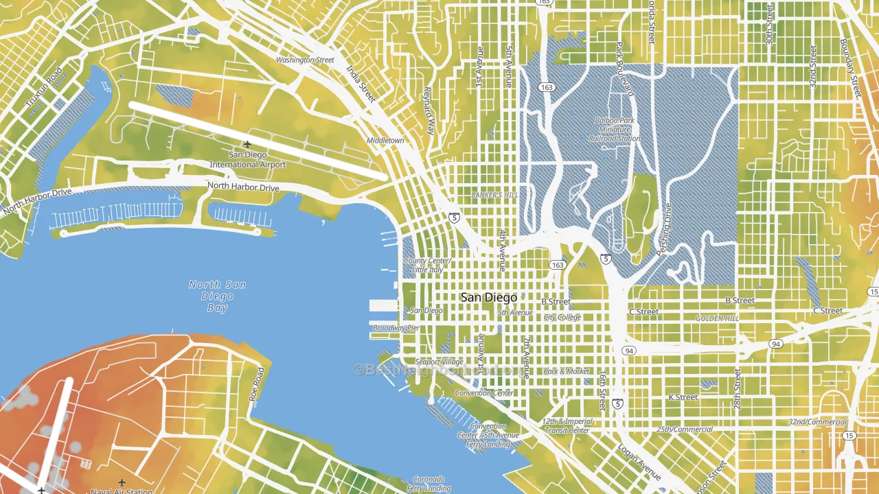 Bike Grade map of Little Italy, San Diego, CA