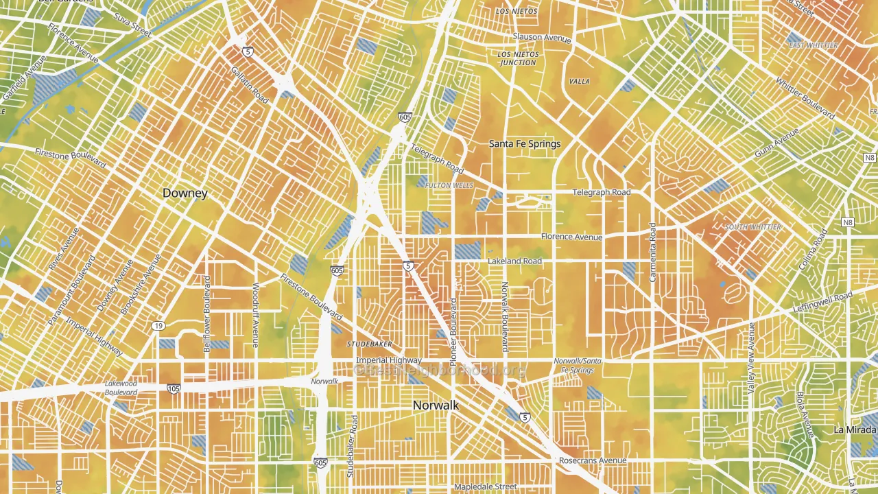 Bike Grade map of Little Lake City, Santa Fe Springs, CA