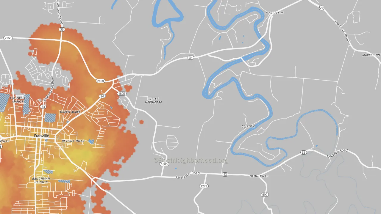 Bike Grade map of Little Needmore, KY