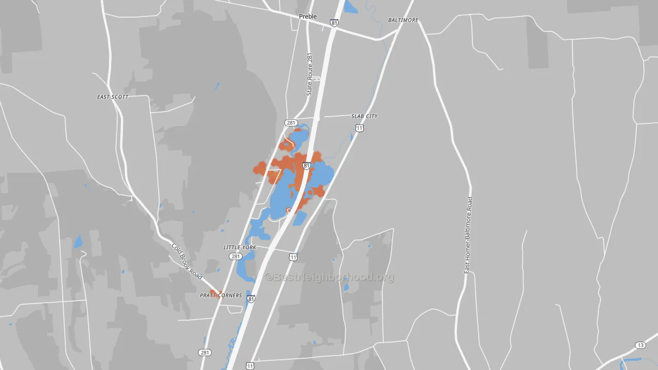 Bike Grade map of Little York, NY
