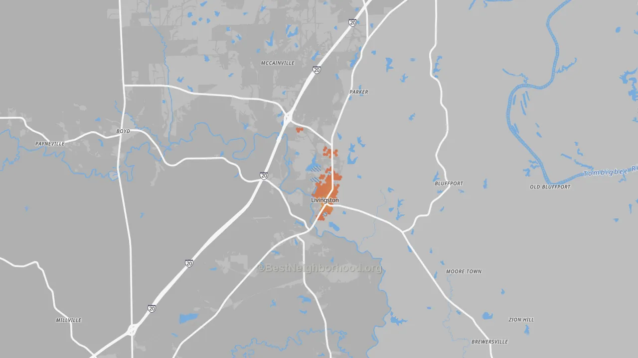Bike Grade map of Livingston, AL