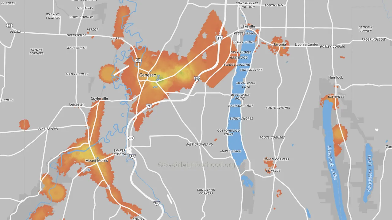 Bike Grade map of Livingston County, NY