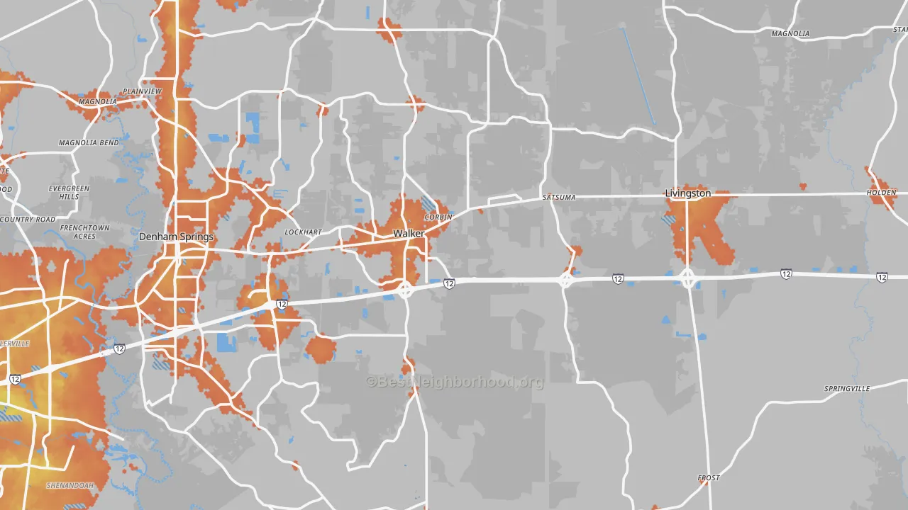 Bike Grade map of Livingston Parish, LA