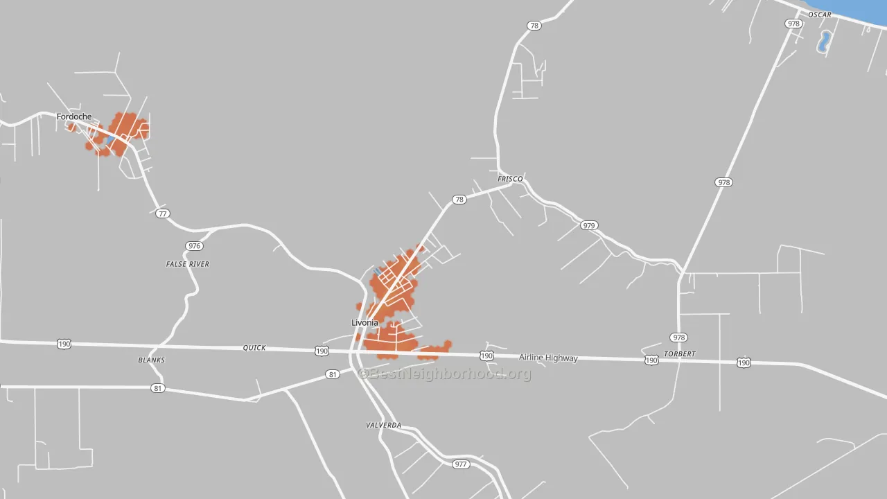 Bike Grade map of Livonia, LA
