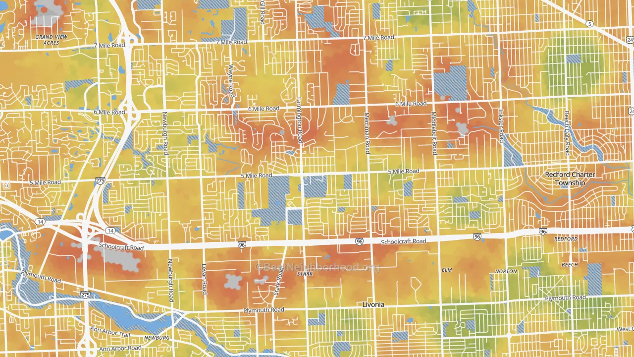 Bike Grade map of Livonia, MI