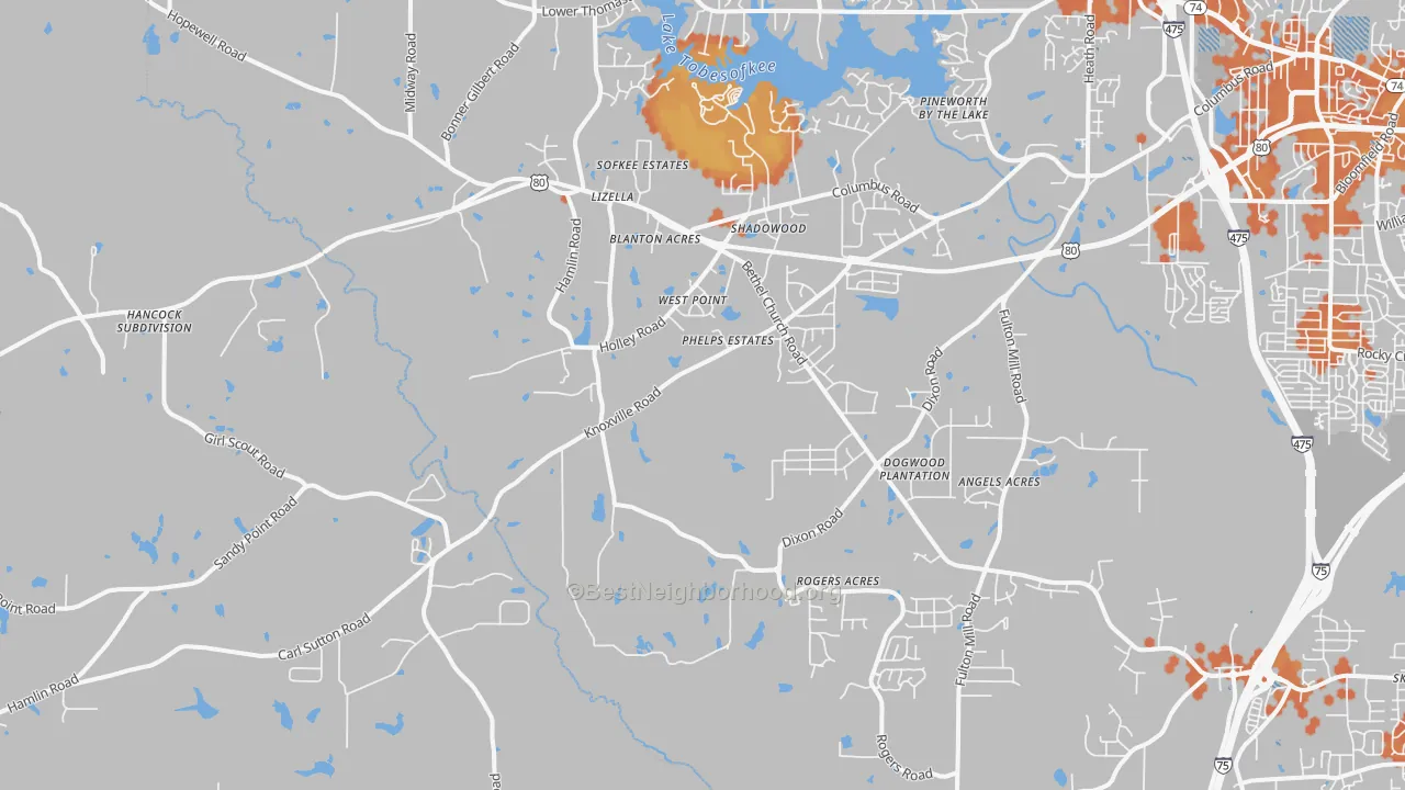 Bike Grade map of Lizella, GA