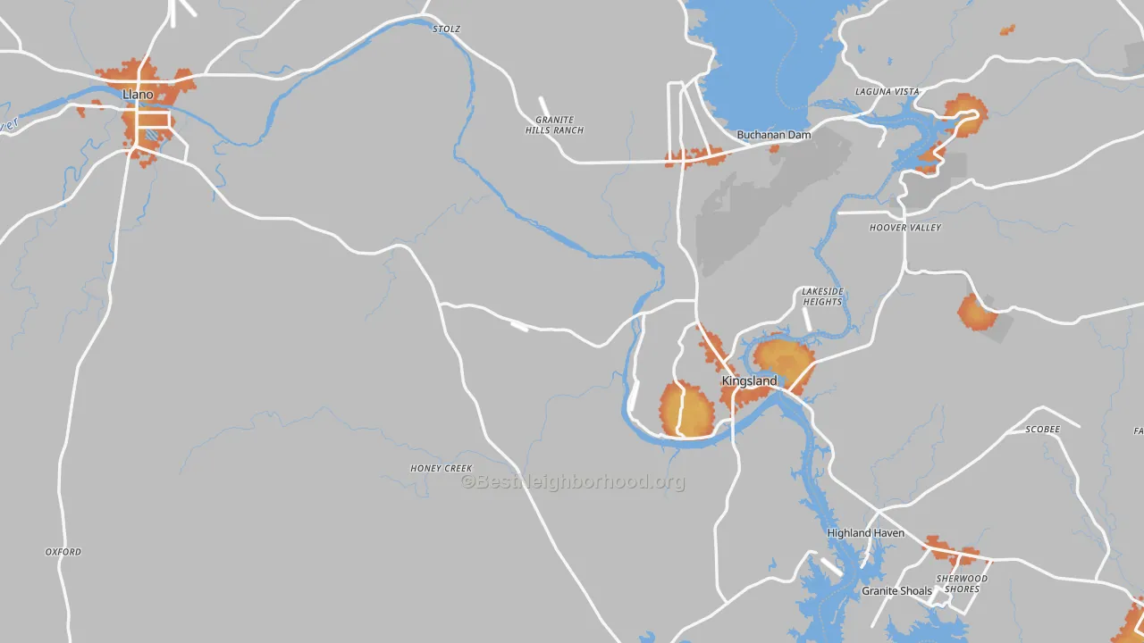 Bike Grade map of Llano County, TX