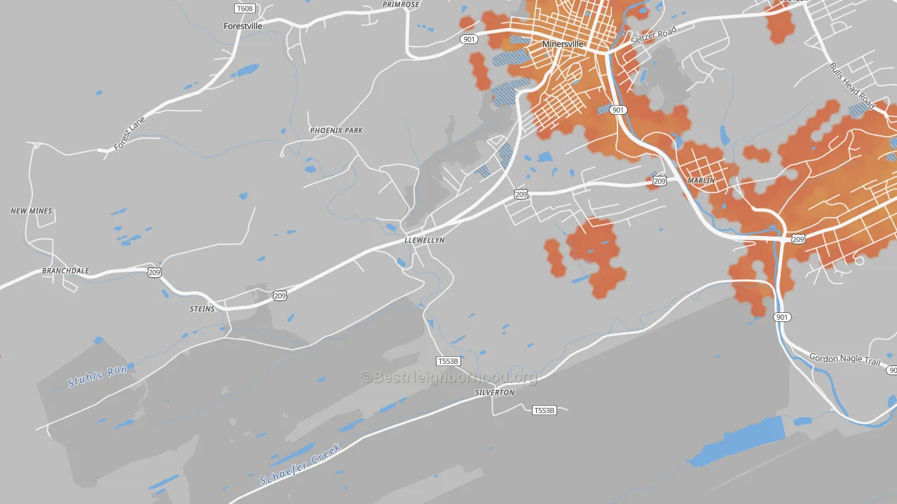 Bike Grade map of Llewellyn, PA