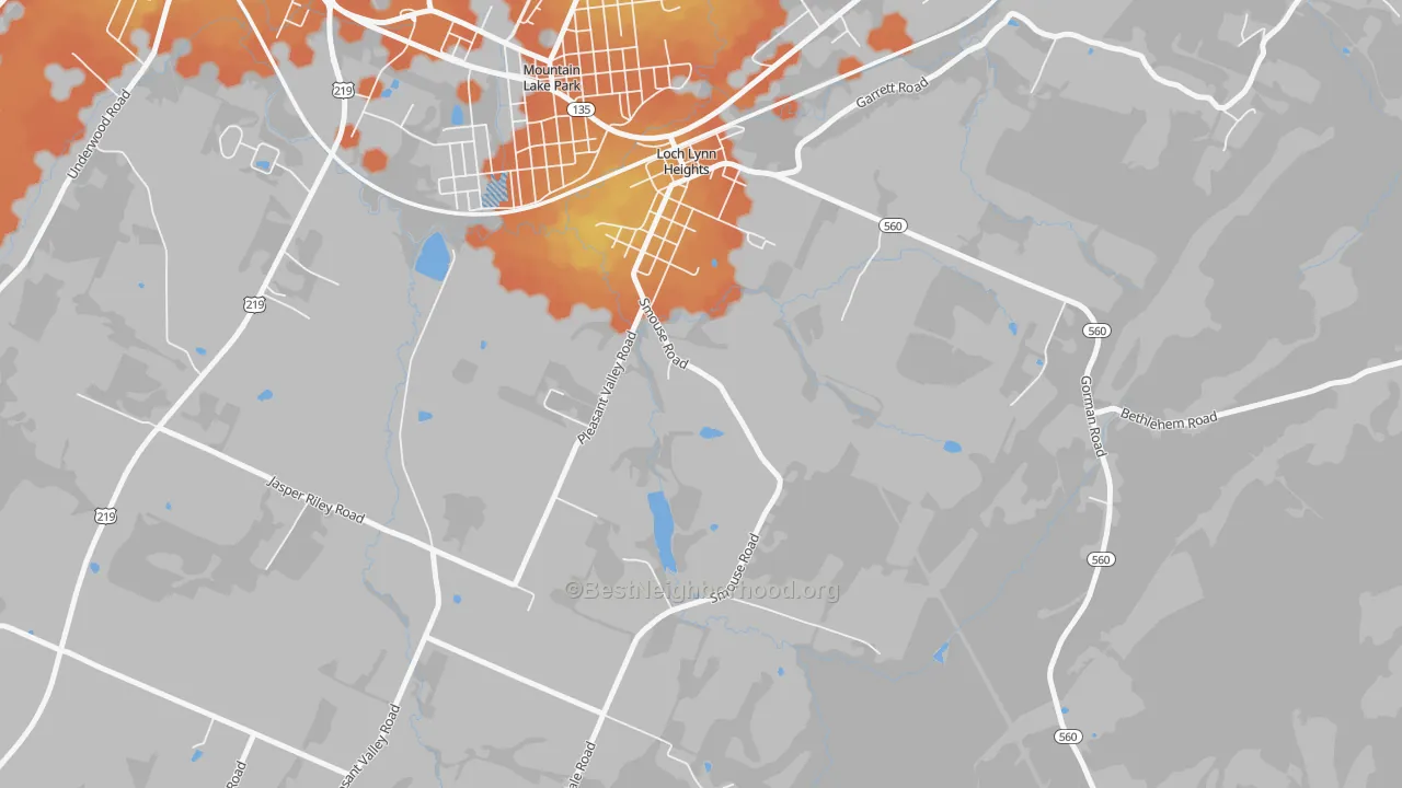 Bike Grade map of Loch Lynn Heights, MD