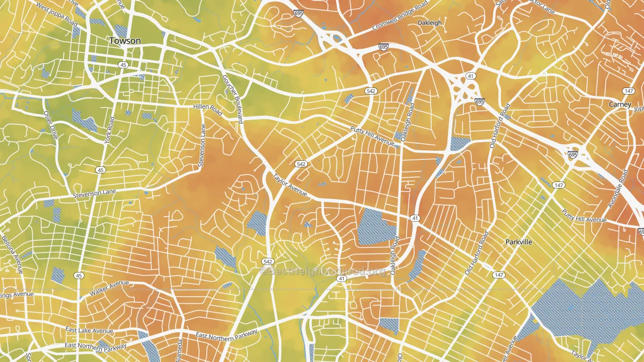 Bike Grade map of Loch Raven Village, Parkville, MD