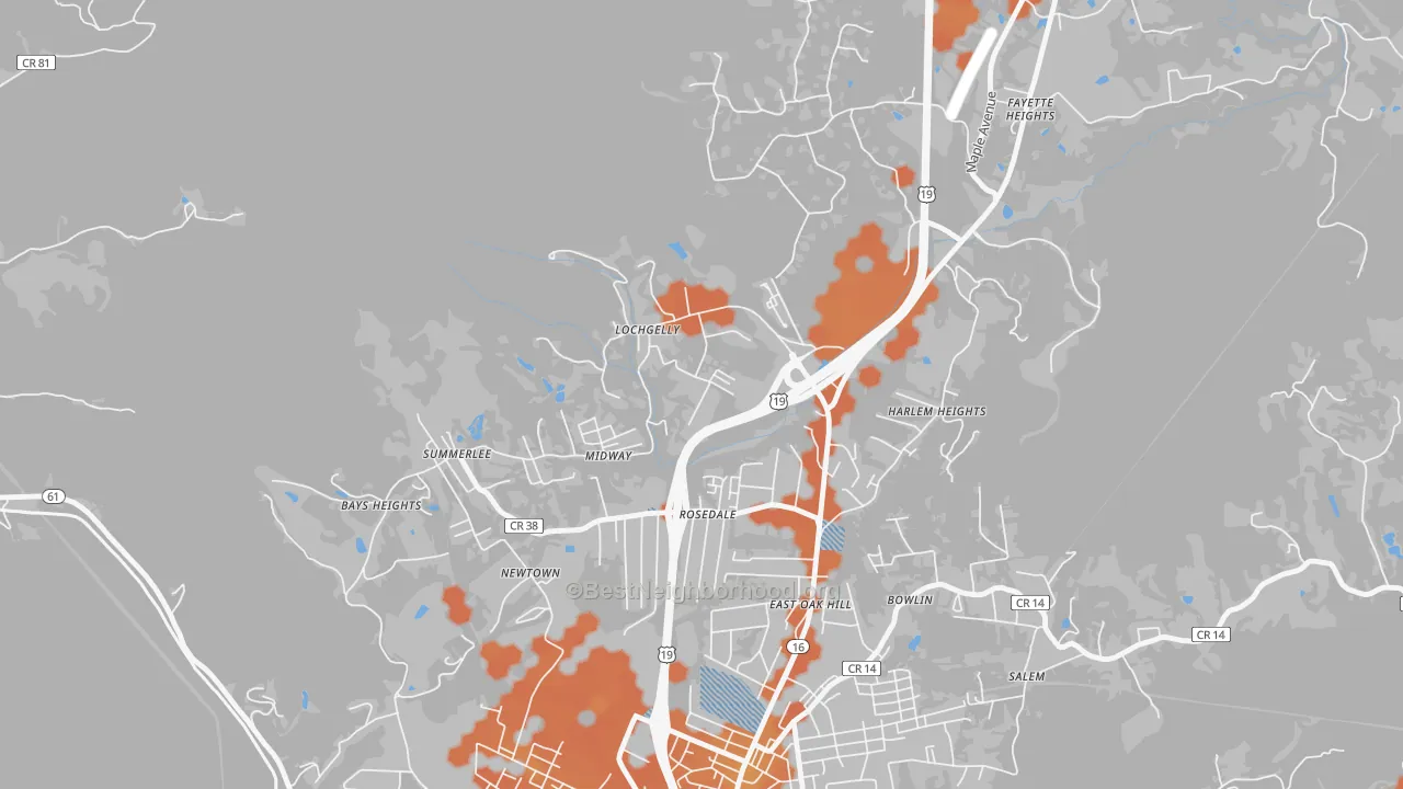 Bike Grade map of Lochgelly, WV