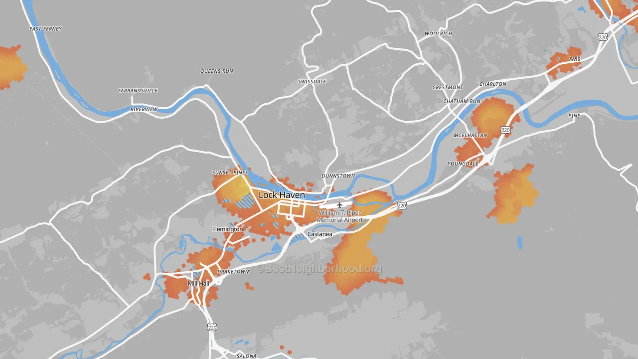 Bike Grade map of Lock Haven, PA
