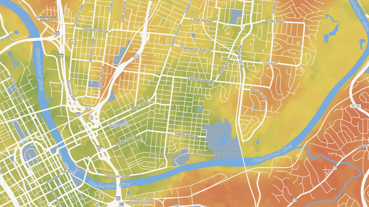 Bike Grade map of Lockeland Springs, Nashville, TN