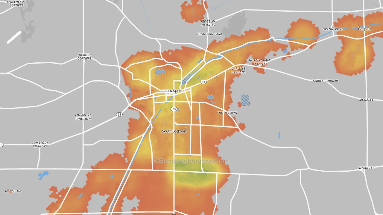 Bike Grade map of Lockport, NY