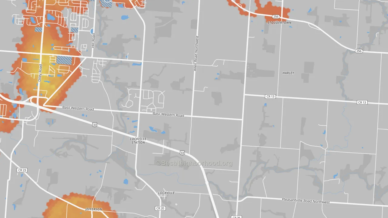 Bike Grade map of Lockville, OH