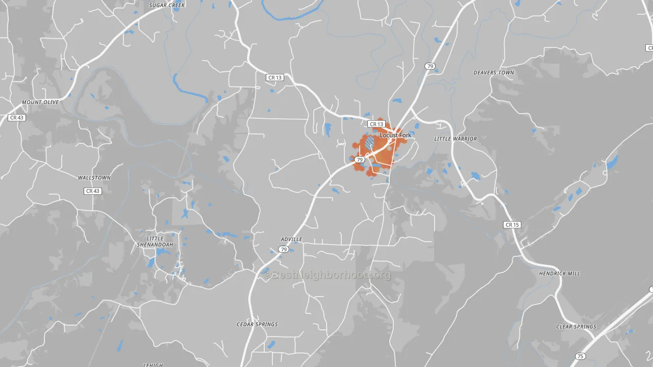Bike Grade map of Locust Fork, AL